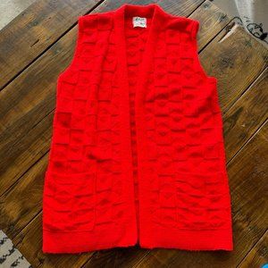 Vintage Hot Red Milrank Knit Sleeveless Sweater Vest Cardigan Womens